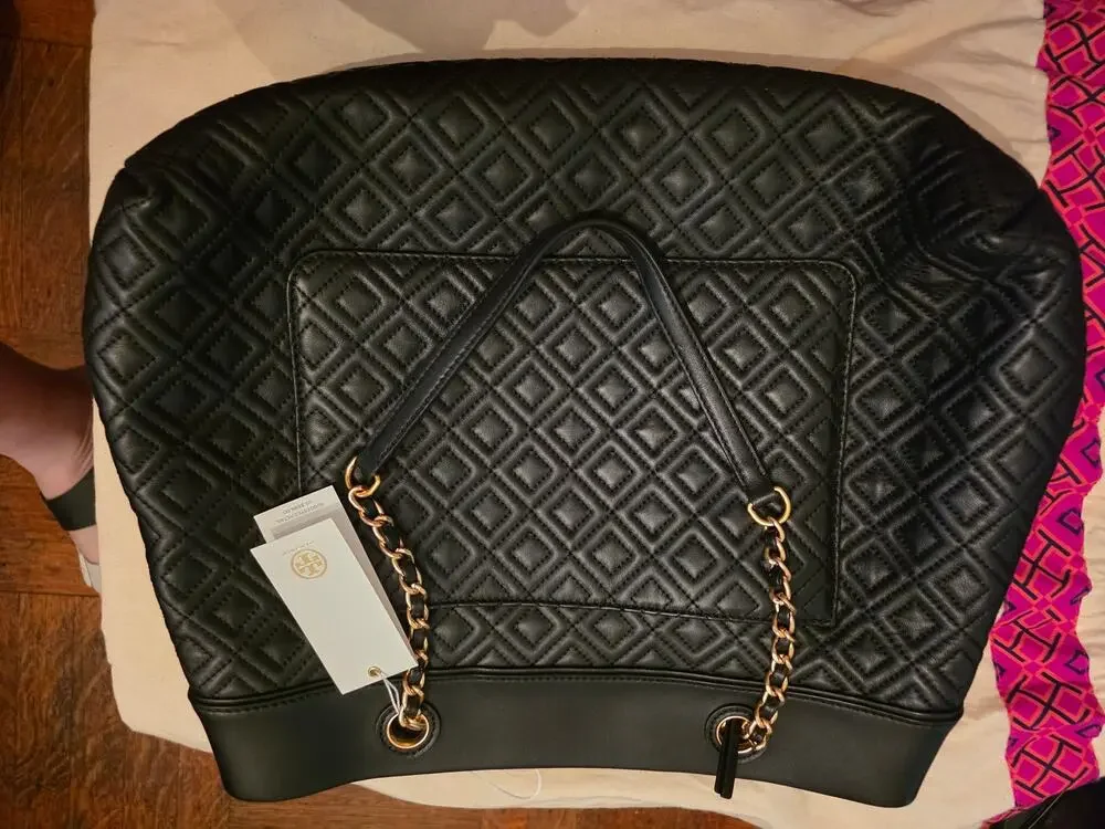 Tory Burch- Fleming Tripe Compartment Tote